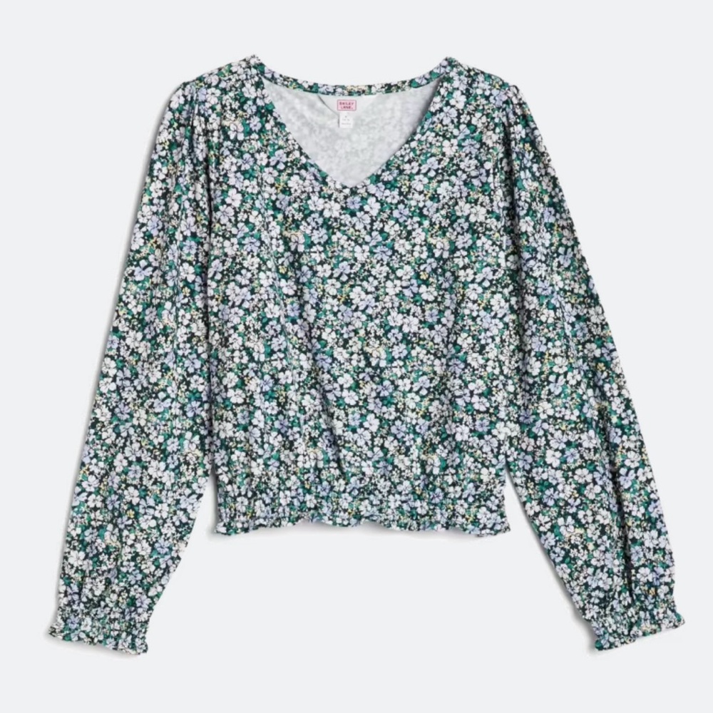 Bailey Lane Girls Floral V-Neck Long Sleeve Top - Size L